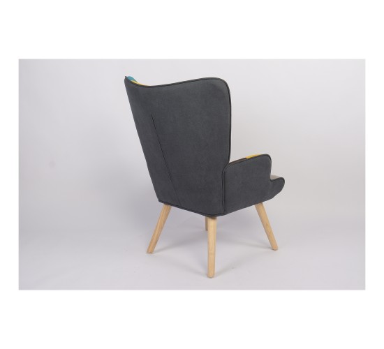 Πολυθρόνα ArteLibre BRIAR Κίτρινο/Μπλε Patchwork Ύφασμα/Ξύλο 73x69x96cm