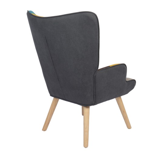 Πολυθρόνα ArteLibre BRIAR Κίτρινο/Μπλε Patchwork Ύφασμα/Ξύλο 73x69x96cm