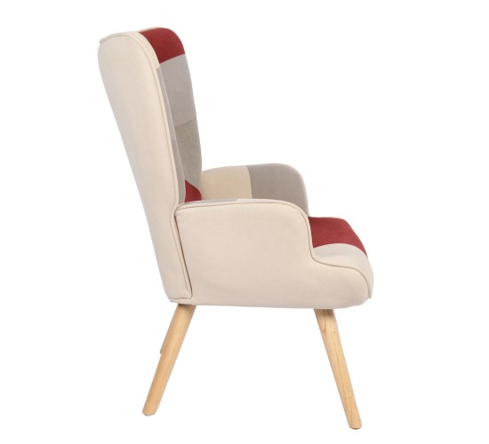Πολυθρόνα ArteLibre BRIAR Μπορντό/Γκρι Patchwork Ύφασμα/Ξύλο 73x69x96cm