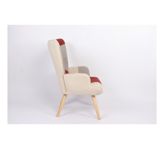 Πολυθρόνα ArteLibre BRIAR Μπορντό/Γκρι Patchwork Ύφασμα/Ξύλο 73x69x96cm