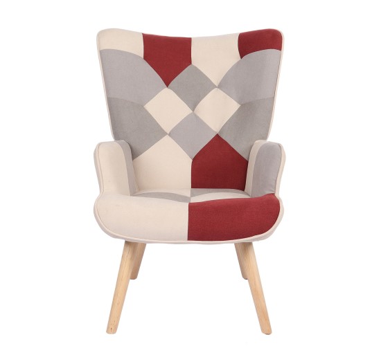 Πολυθρόνα ArteLibre BRIAR Μπορντό/Γκρι Patchwork Ύφασμα/Ξύλο 73x69x96cm