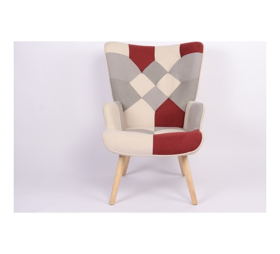 Πολυθρόνα ArteLibre BRIAR Μπορντό/Γκρι Patchwork Ύφασμα/Ξύλο 73x69x96cm