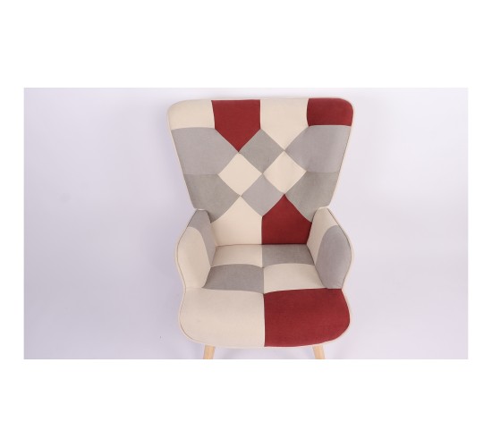 Πολυθρόνα ArteLibre BRIAR Μπορντό/Γκρι Patchwork Ύφασμα/Ξύλο 73x69x96cm