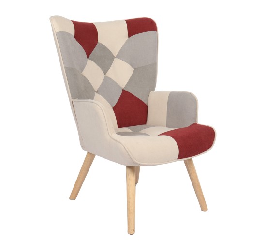 Πολυθρόνα ArteLibre BRIAR Μπορντό/Γκρι Patchwork Ύφασμα/Ξύλο 73x69x96cm