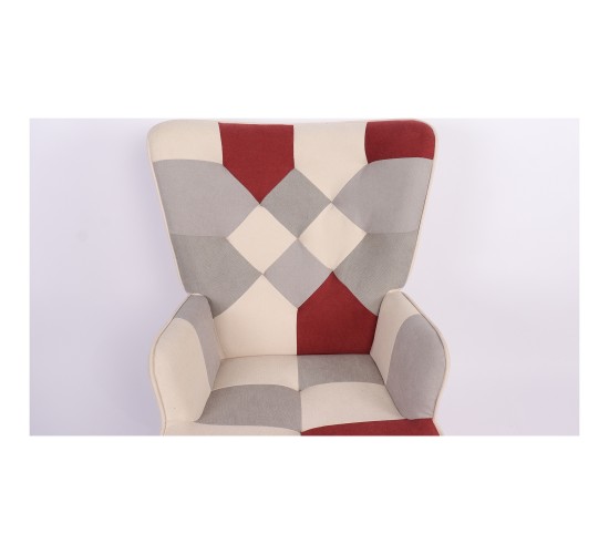 Πολυθρόνα ArteLibre BRIAR Μπορντό/Γκρι Patchwork Ύφασμα/Ξύλο 73x69x96cm