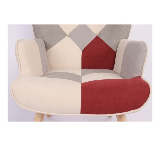 Πολυθρόνα ArteLibre BRIAR Μπορντό/Γκρι Patchwork Ύφασμα/Ξύλο 73x69x96cm