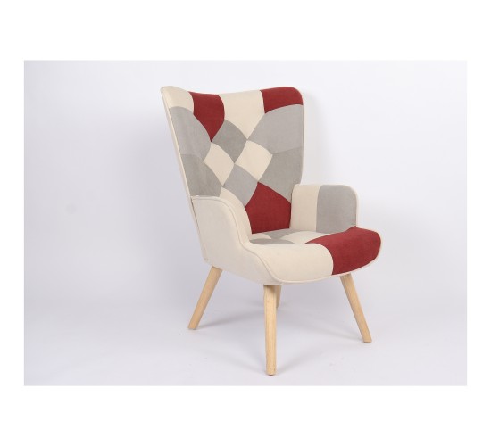 Πολυθρόνα ArteLibre BRIAR Μπορντό/Γκρι Patchwork Ύφασμα/Ξύλο 73x69x96cm