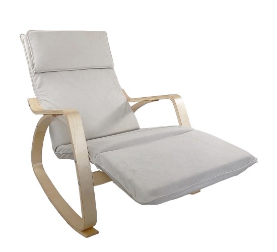 Πολυθρόνα Κουνιστή ArteLibre LUNDRA Μπεζ/Φυσικό Ύφασμα/Ξύλο 67x127x91cm