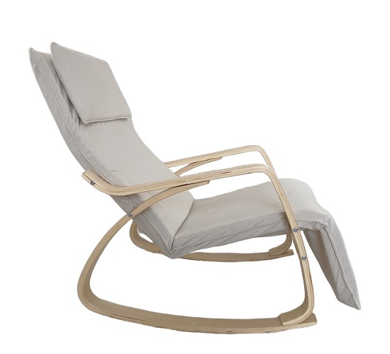 Πολυθρόνα Κουνιστή ArteLibre LUNDRA Μπεζ/Φυσικό Ύφασμα/Ξύλο 67x127x91cm