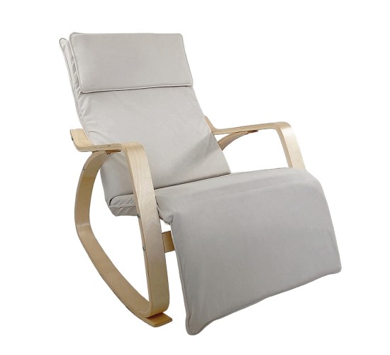 Πολυθρόνα Κουνιστή ArteLibre LUNDRA Μπεζ/Φυσικό Ύφασμα/Ξύλο 67x127x91cm