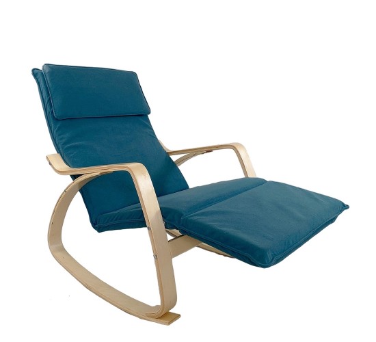 Πολυθρόνα Κουνιστή ArteLibre LUNDRA Μπλε/Φυσικό Ύφασμα/Ξύλο 67x127x91cm