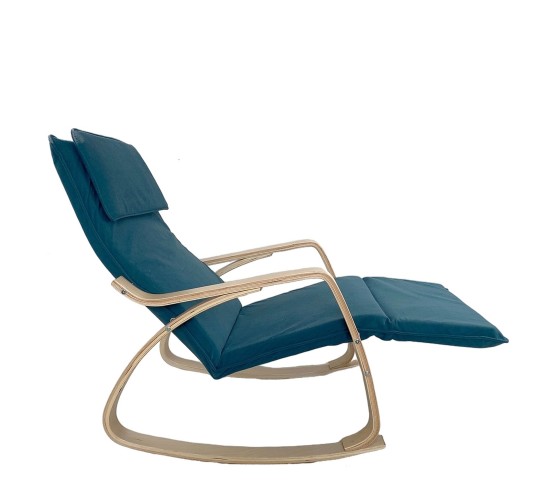 Πολυθρόνα Κουνιστή ArteLibre LUNDRA Μπλε/Φυσικό Ύφασμα/Ξύλο 67x127x91cm