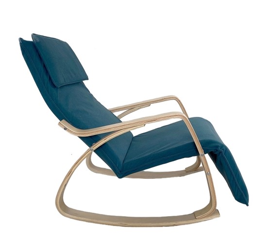 Πολυθρόνα Κουνιστή ArteLibre LUNDRA Μπλε/Φυσικό Ύφασμα/Ξύλο 67x127x91cm