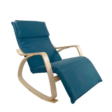 Πολυθρόνα Κουνιστή ArteLibre LUNDRA Μπλε/Φυσικό Ύφασμα/Ξύλο 67x127x91cm