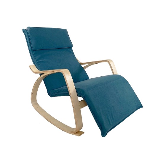 Πολυθρόνα Κουνιστή ArteLibre LUNDRA Μπλε/Φυσικό Ύφασμα/Ξύλο 67x127x91cm