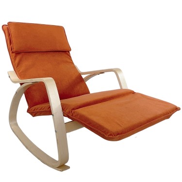 Πολυθρόνα Κουνιστή ArteLibre LUNDRA Πορτοκαλί/Φυσικό Ύφασμα/Ξύλο 67x127x91cm