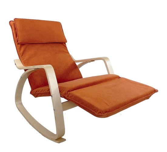 Πολυθρόνα Κουνιστή ArteLibre LUNDRA Πορτοκαλί/Φυσικό Ύφασμα/Ξύλο 67x127x91cm