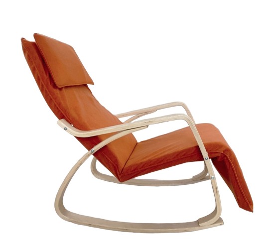 Πολυθρόνα Κουνιστή ArteLibre LUNDRA Πορτοκαλί/Φυσικό Ύφασμα/Ξύλο 67x127x91cm