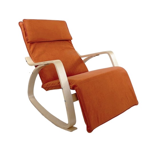 Πολυθρόνα Κουνιστή ArteLibre LUNDRA Πορτοκαλί/Φυσικό Ύφασμα/Ξύλο 67x127x91cm