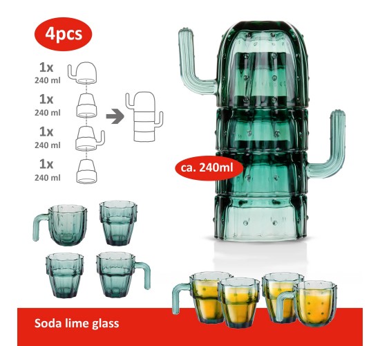 Ποτήρια Ποτού Στοίβαξης Cactus 240ml Σετ 4τμχ ALPINA
