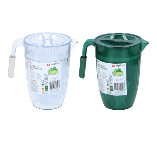 Κανάτα 1.5lt Με 4 Ποτήρια Σετ 5Τμχ Σε 2 Χρώματα ALPINA