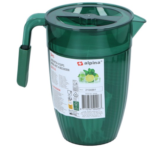 Κανάτα 1.5lt Με 4 Ποτήρια Σετ 5Τμχ Σε 2 Χρώματα ALPINA