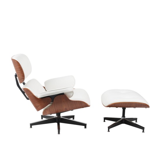 Πολυθρόνα Relax ArteLibre MIREN Με Υποπόδιο Λευκό/Καφέ Ξύλο/PU 82x92x78cm