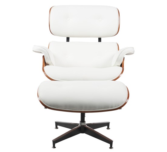 Πολυθρόνα Relax ArteLibre MIREN Με Υποπόδιο Λευκό/Καφέ Ξύλο/PU 82x92x78cm