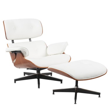 Πολυθρόνα Relax ArteLibre MIREN Με Υποπόδιο Λευκό/Καφέ Ξύλο/PU 82x92x78cm