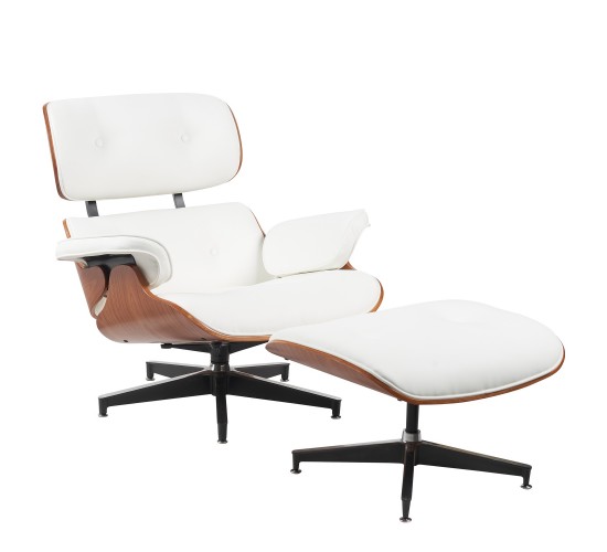 Πολυθρόνα Relax ArteLibre MIREN Με Υποπόδιο Λευκό/Καφέ Ξύλο/PU 82x92x78cm