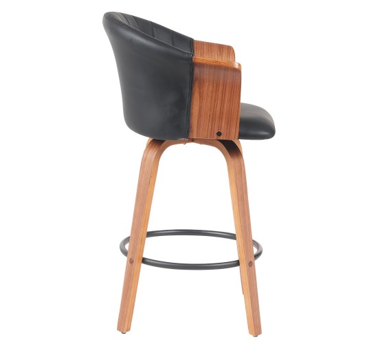 Σκαμπό Bar ArteLibre CASSIAN Μαύρο/Καφέ Ξύλο/PU 50x50x103cm