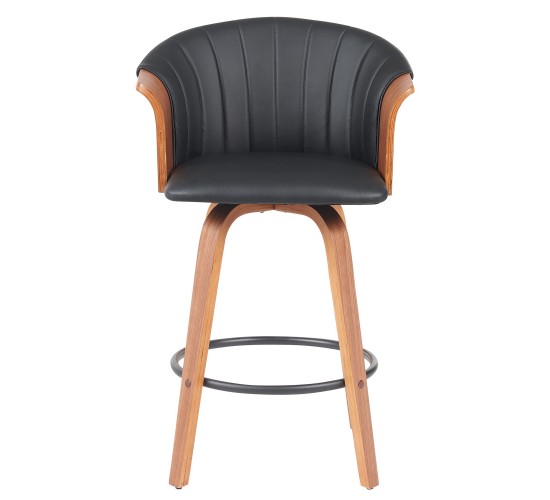 Σκαμπό Bar ArteLibre CASSIAN Μαύρο/Καφέ Ξύλο/PU 50x50x103cm