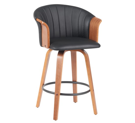 Σκαμπό Bar ArteLibre CASSIAN Μαύρο/Καφέ Ξύλο/PU 50x50x103cm