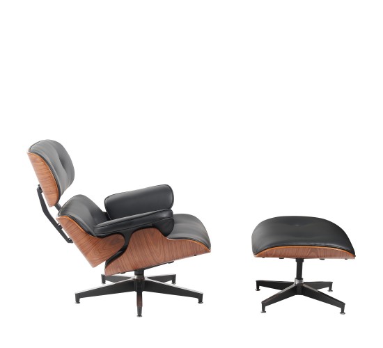 Πολυθρόνα Relax ArteLibre MIREN Με Υποπόδιο Μαύρο/Καφέ Ξύλο/PU 82x92x78cm