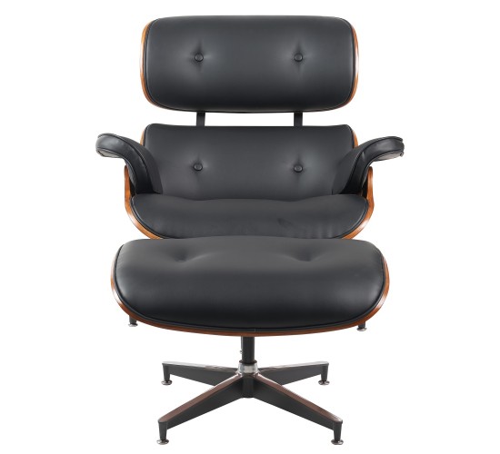 Πολυθρόνα Relax ArteLibre MIREN Με Υποπόδιο Μαύρο/Καφέ Ξύλο/PU 82x92x78cm
