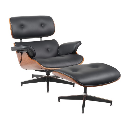 Πολυθρόνα Relax ArteLibre MIREN Με Υποπόδιο Μαύρο/Καφέ Ξύλο/PU 82x92x78cm