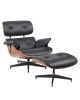 Πολυθρόνα Relax ArteLibre MIREN Με Υποπόδιο Μαύρο/Καφέ Ξύλο/PU 82x92x78cm