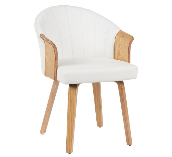 Καρέκλα Τραπεζαρίας ArteLibre CASSIAN Λευκό/Φυσικό Ξύλο/PU 55x58x78cm