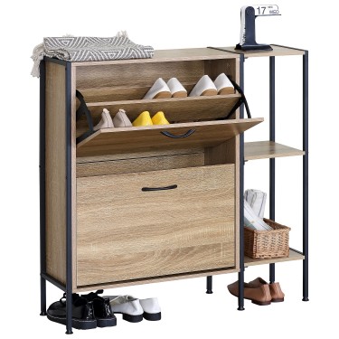 Παπουτσοθήκη ArteLibre ALDERWYN Με Πλαϊνό Ράφι Δρυς/Μαύρο Μοριοσανίδα/Μέταλλο 88x24x87cm