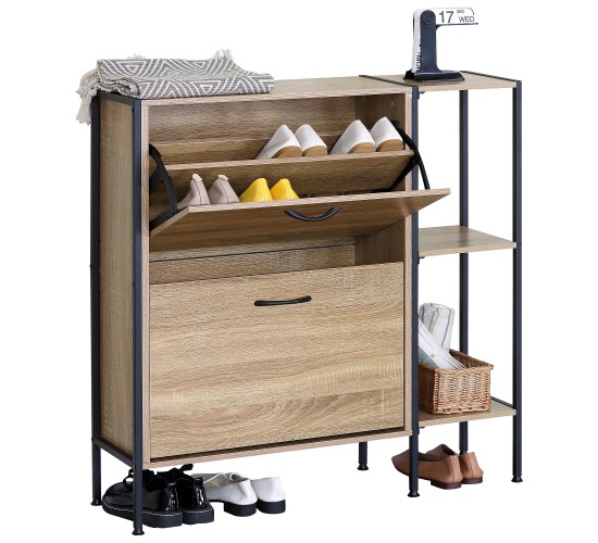 Παπουτσοθήκη ArteLibre ALDERWYN Με Πλαϊνό Ράφι Δρυς/Μαύρο Μοριοσανίδα/Μέταλλο 88x24x87cm