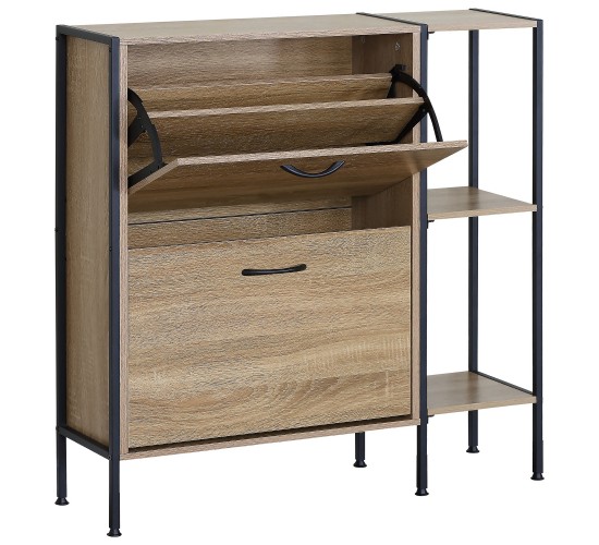 Παπουτσοθήκη ArteLibre ALDERWYN Με Πλαϊνό Ράφι Δρυς/Μαύρο Μοριοσανίδα/Μέταλλο 88x24x87cm