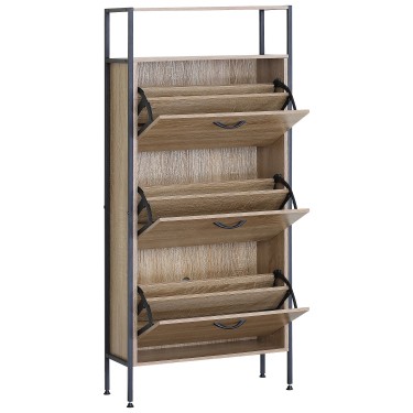 Παπουτσοθήκη ArteLibre ALDERWYN Δρυς/Μαύρο Μοριοσανίδα/Μέταλλο 63x24x141cm