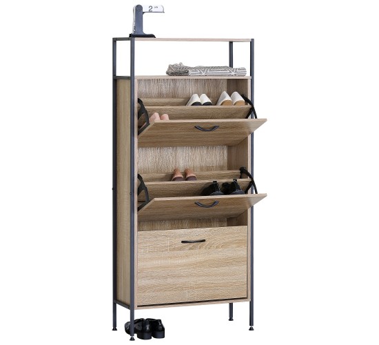 Παπουτσοθήκη ArteLibre ALDERWYN Δρυς/Μαύρο Μοριοσανίδα/Μέταλλο 63x24x141cm