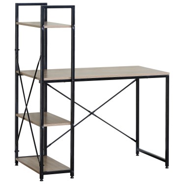 Γραφείο ArteLibre JORVIK Με Ράφια Δρυς/Μαύρο Μοριοσανίδα/Μέταλλο 100x52x120cm