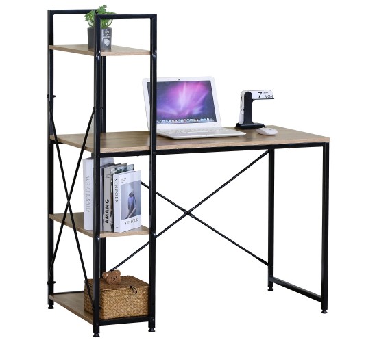 Γραφείο ArteLibre JORVIK Με Ράφια Δρυς/Μαύρο Μοριοσανίδα/Μέταλλο 100x52x120cm