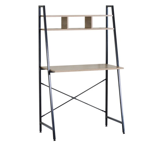 Γραφείο ArteLibre LYNDALE Με Ράφια Δρυς/Μαύρο Μοριοσανίδα/Μέταλλο 84x46x142cm