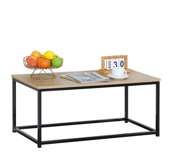 Τραπεζάκι Σαλονιού ArteLibre QUENLEY Δρυς/Μαύρο Μοριοσανίδα/Μέταλλο 90x48x40cm