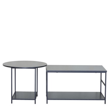 Τραπεζάκι Σαλονιού ArteLibre ROWDEN Μαύρο Μάρμαρο Μοριοσανίδα/Μέταλλο 60x60x50/80x47x45cm Σετ 2Τμχ