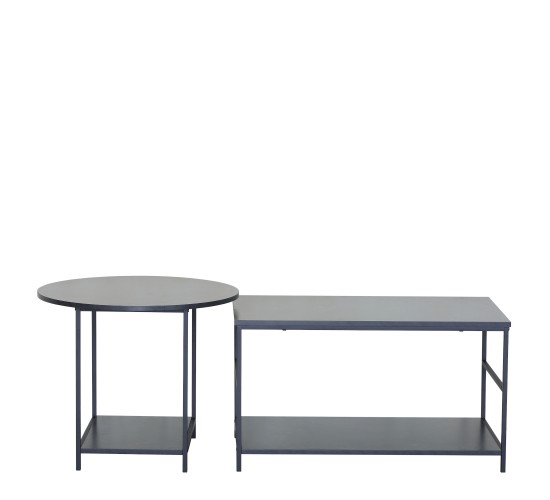 Τραπεζάκι Σαλονιού ArteLibre ROWDEN Μαύρο Μάρμαρο Μοριοσανίδα/Μέταλλο 60x60x50/80x47x45cm Σετ 2Τμχ