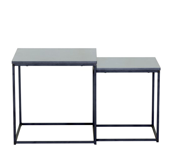 Τραπεζάκι Σαλονιού ArteLibre SOMERTON Μαύρο Μάρμαρο Μοριοσανίδα/Μέταλλο 40x40x50/35x35x45cm Σετ 2Τμχ